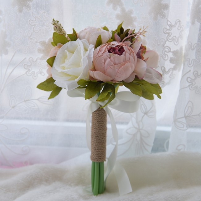Real Touch Artificial Peony and Rose Wedding Bouquet