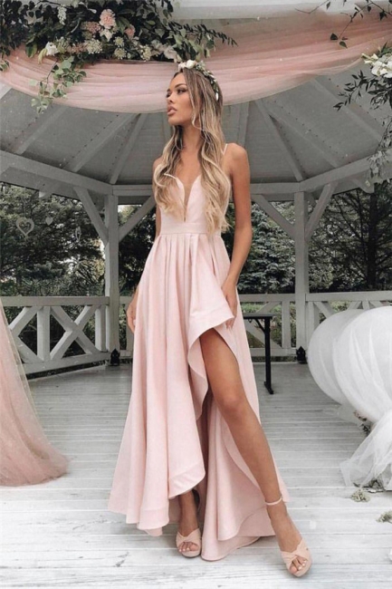 Gorgeous Straps Prom Dresses Side slit A-Line Sleeveless Sexy Evening Dresses