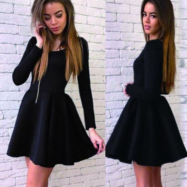 Black Short Long-Sleeves Sexy A-line Homecoming Dresses 2018 | www ...