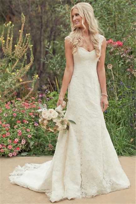 Straps Long Lace Vintage Mermaid Wedding Dresses | Fit and Flare Bridal Gowns 2020