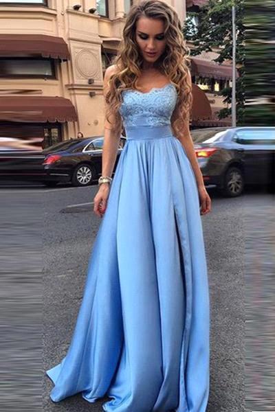 Strapless Sleeveless Glamorous Lace A-Line Prom Dresses
