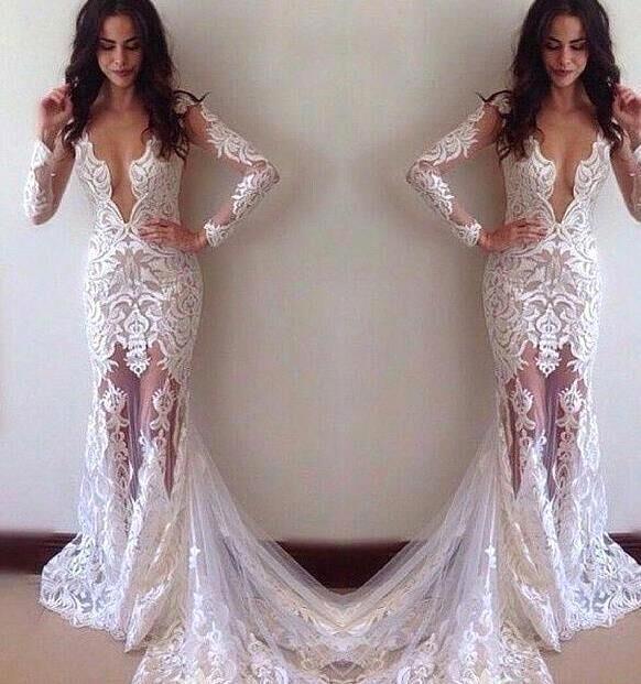 Glamorous Sexy Appliques Long-Sleeves Lace Sheath Prom Dress
