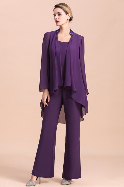 Fashion Grape Chiffon Mother of Bride Pants Suits t with Jacket