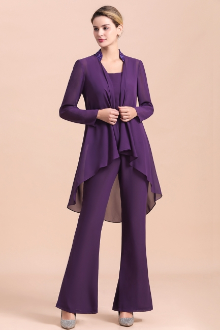 Fashion Grape Chiffon Mother of Bride Pants Suits t with Jacket