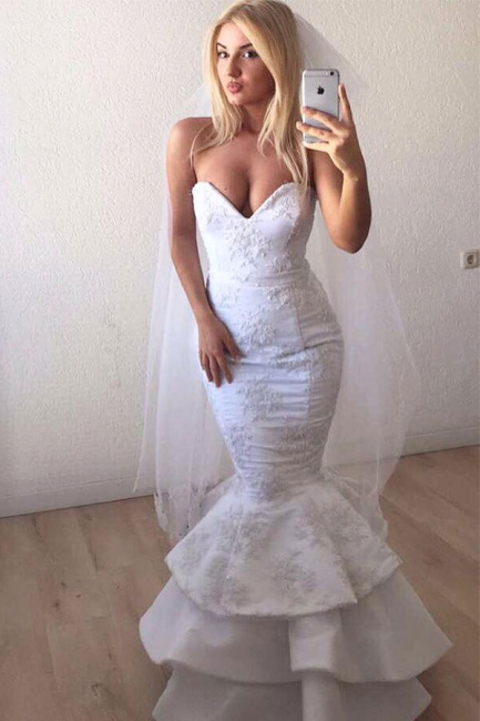 Sexy Sweetheart Applique Lace Ruffles Sash Mermaid wedding Dress