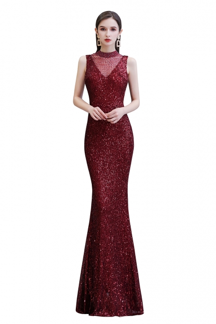 Women's Fashion High Neck Sleeveless Long Sparkly Sequin Form-fitting Prom Dresses