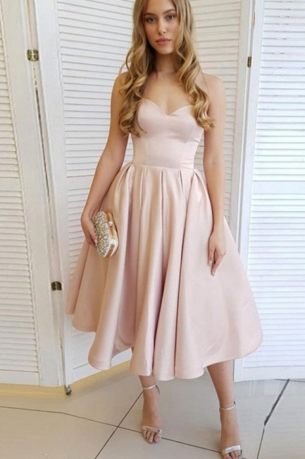 Strapless Sweetheart A-line Tea Length Pastel Colored Party Dresses