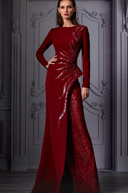 Charming Long Sleeves Mermaid Evening Prom Dress With Sequins Embellishment