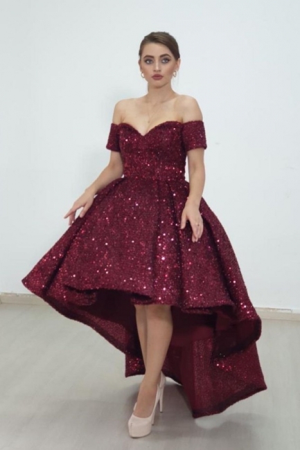 Brilliant Sequins Sweetheart Off-the-shoulder High Low A-Line Prom Dress