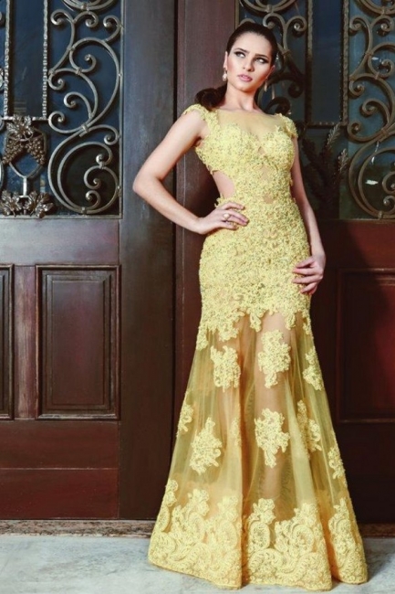 Attractive Bateau Sleeveless Mermaid Floor-length Prom Dress With Lace Appliques