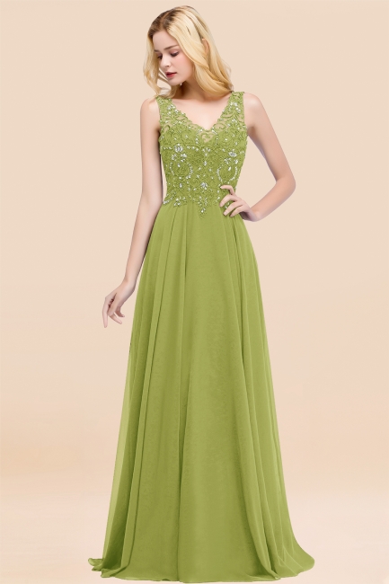 Straps V-neck A-line Simple Formal Gown for Prom And Bridesmaid