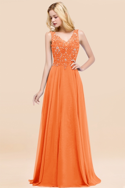 Straps V-neck A-line Simple Formal Gown for Prom And Bridesmaid