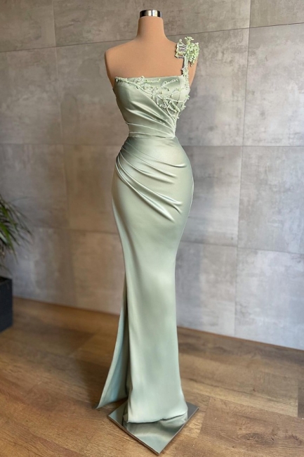 Simple One Shoulder Ruffles Floor-length Appliques Sheath Prom Dress