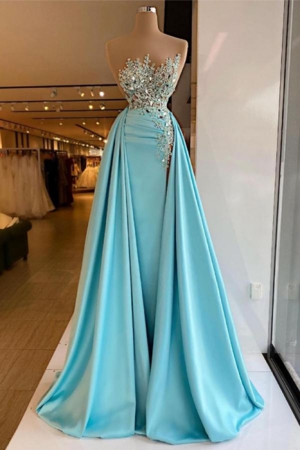 Elegant A-line Floor-length Backless Appliques Sequins Ruffles Prom Dress