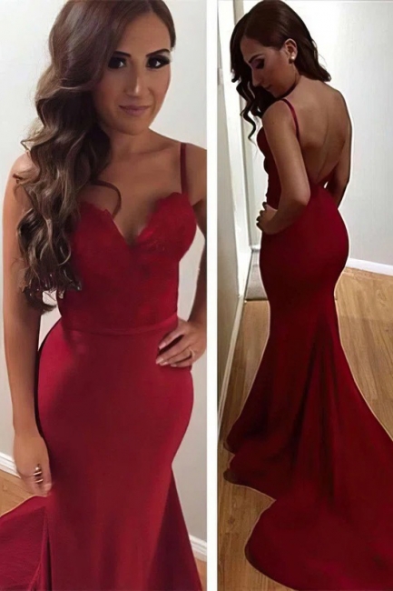 Attractive Spaghetti Straps Sweetheart Backless Floor-length Mermaid Prom Dress