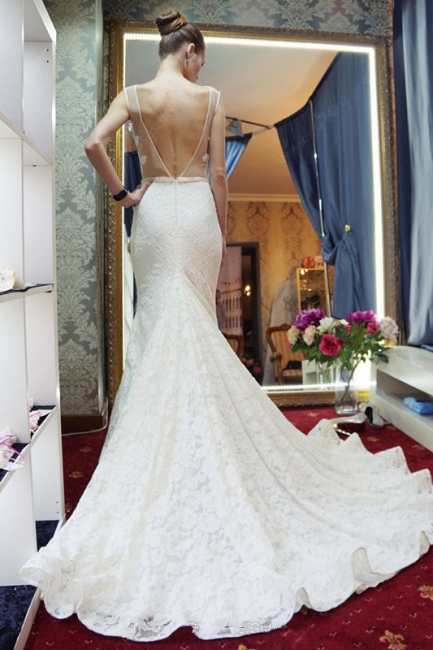 Zipper Sleeveless Lace Mermaid Backless Gorgeous Wedding Dresses