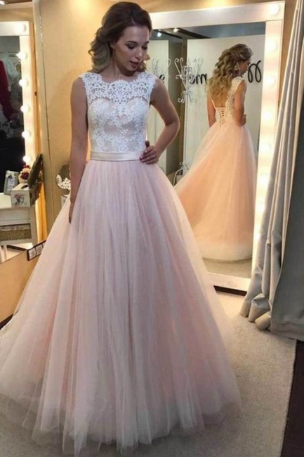 Lace Tulle Vintage Lace-up Sleeveless A-Line Wedding Dresses