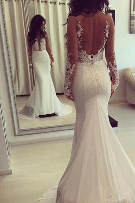 Elegant Mermaid Wedding Dresses | Long Sleeves Backless Bridal Gowns