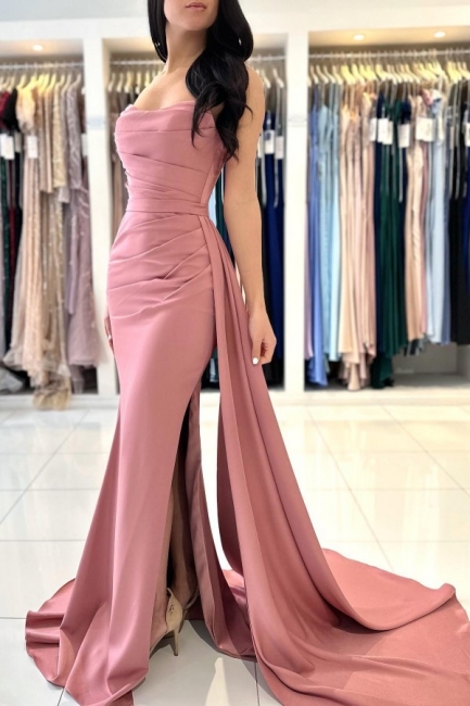 Newest Pink color Mermaid Long Evening Dress with Half Train