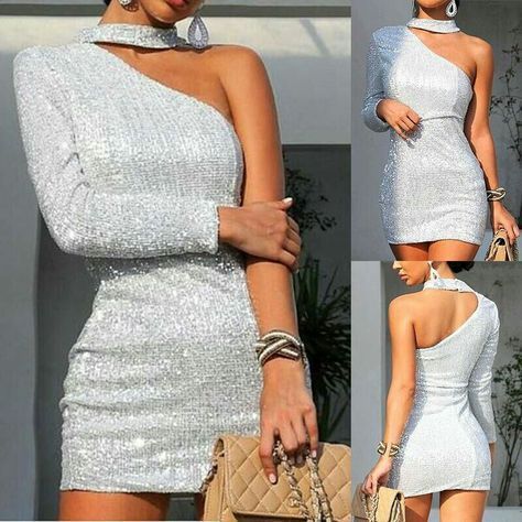 Sexy Silver color Sequined High Neck Mini Homecoming Dress