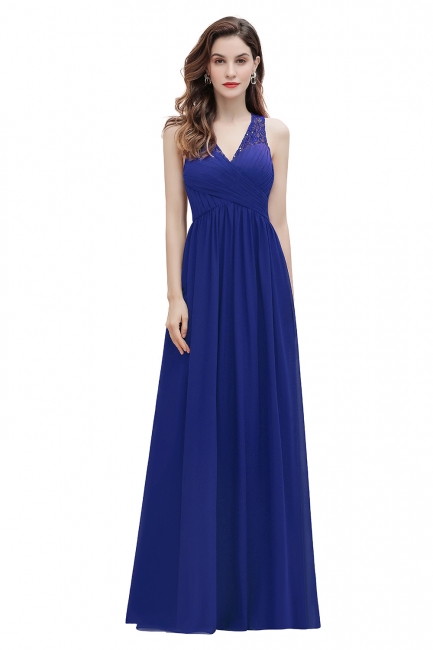 Elegant Long V-Neck Lace Ruffles Bridesmaid Dress Sequins Burgundy Chiffon Evening Dress