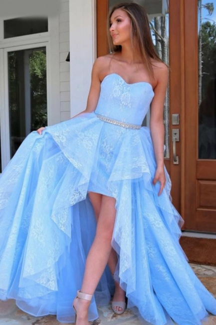 Attractive Sweetheart Backless A-Line High Low Prom Dress With Ruffles