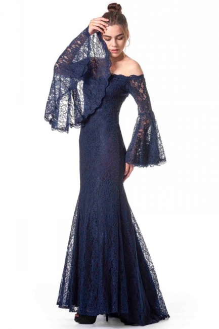 Off-the-shoulder Floral Lace Floor Length Mermaid Evening Dress With Floaty Sleeves