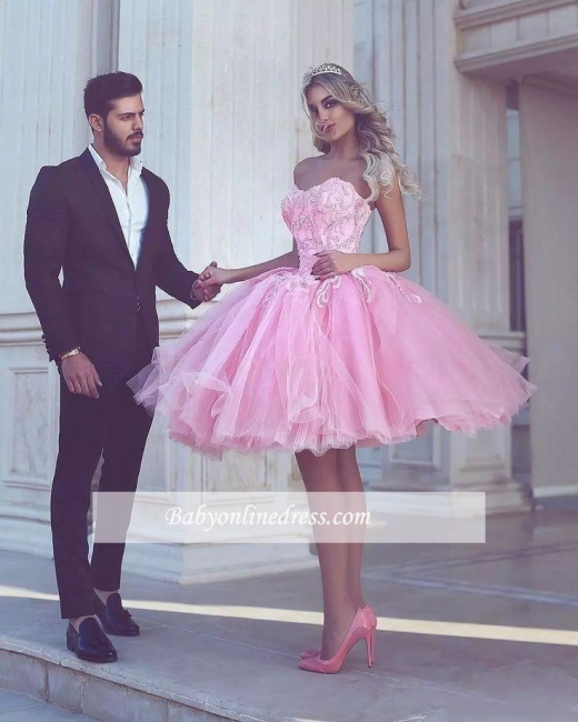 Pink Ball-Gown Appliues Sweetheart-Neck Short Homecoming Dresses