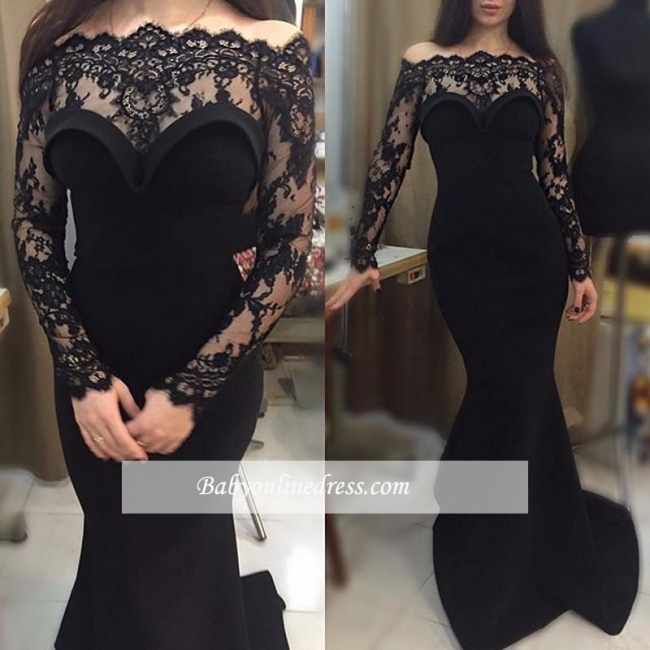 Black Off-The-shoulder Prom Dress Sheath Long Mermaid Evening Gown