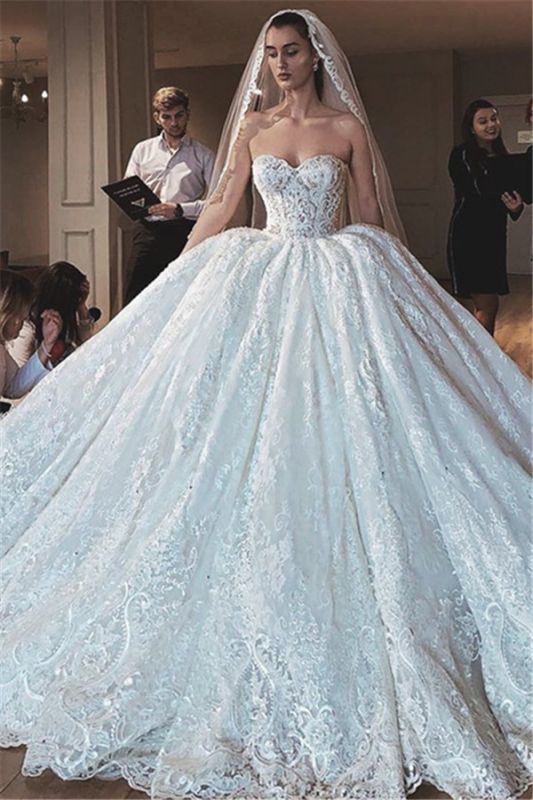 Strapless Princess Lace Wedding Dresses | Sweetheart Ball Gown Bridal Gowns