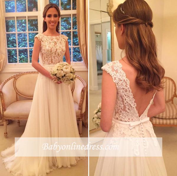 Elegant Chiffon Applique Open Back Bridal Gowns Sleeveless A-Line Wedding Dresses