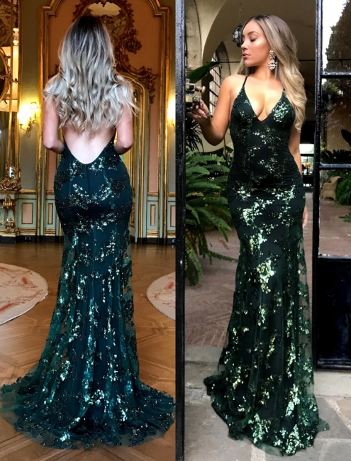 Sexy Lace Mermaid Prom Dresses | Spaghetti Straps Appliques Evening Dresses