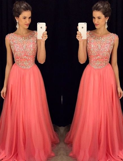 Chiffon Long Prom Dresses for Teens Crystals Beaded Luxury Evening Gowns