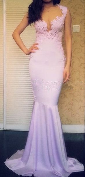Lavender Long Mermaid Prom Dresses Flower Applique Sweetheart Neck Sexy Evening Gowns