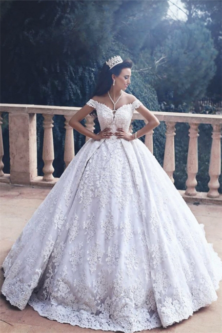 Appliques Lace Off-The-Shoulder Princess Ball-Gown Luxurious Wedding Dress
