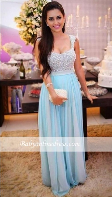 Crystal Sleeveless A-Line Empire Beading Long Prom Dresses