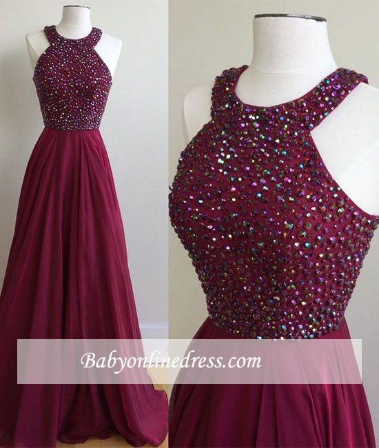 Crystal Newest Sleeveless A-Line Sweep-Train Prom Dress