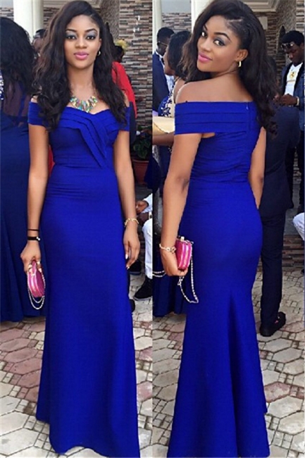 Royal Blue Prom Dresses Off-the-Shoulder Floor Length Gorgeous Evening Gowns