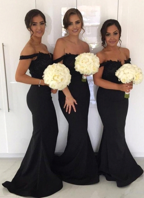 Black Mermaid Sexy Bridesmaid Dresses | Off-the-Shoulder Maid of the Honor Dresses