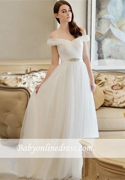 New Arrival Long Crystal Off-the-shoulder Tulle A-line Wedding Dress