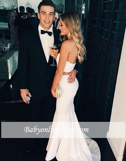 Modern White Two-Piece Mermaid Prom Dress 2018 Sleeveless Sweep-Train Evening Gowns BA4871