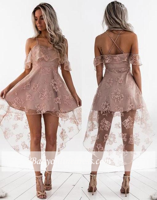 Cute A-line Hight-low Short Lace Homecoming Dress