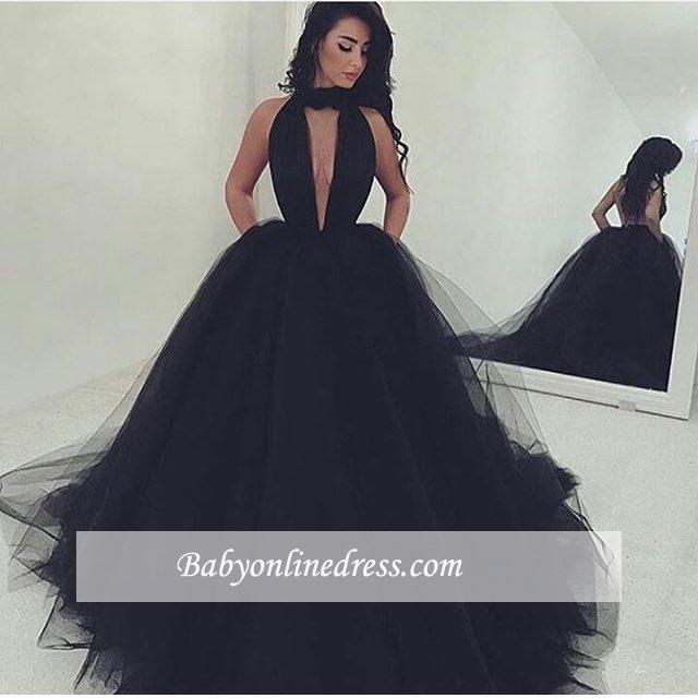 Gorgeous Black Tulle V-Neck Evening Gowns 2018 Ball-Gown Prom Dress BA4184