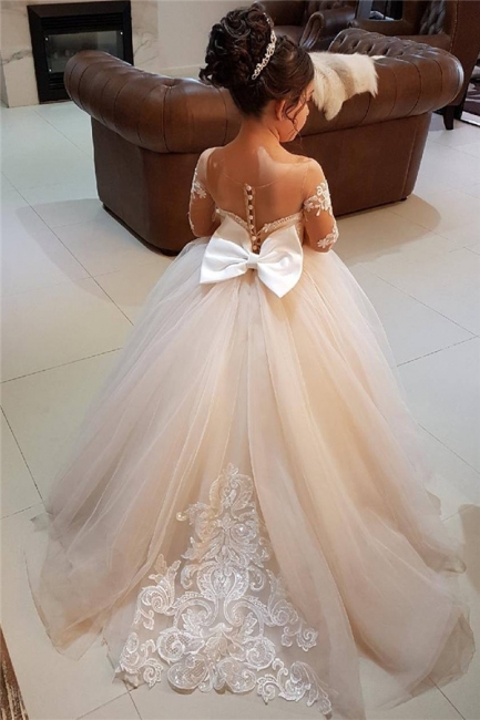 Long-Sleeve Gown Flower Romantic Ball Lace Girls Dresses