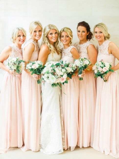Lace Chiffon Crew Neck Bridesmaid Dresses Open Back Long Floor Length Maid of Honor Dresses