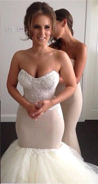 Sweetheart Mermaid Wedding Dresses Beading Applique Tulle Floor Length Bridal Gowns