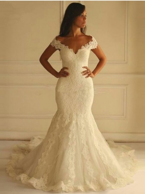 Off-The-Shoulder Mermaid Lace-Applique Elegant Wedding Dresses