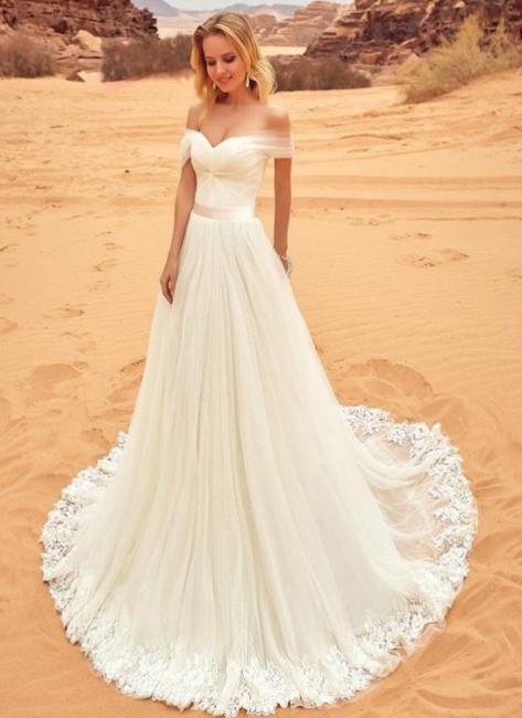 Summer Tulle A-line Wedding Dresses | Off-the-Shoulder Bridal Gowns