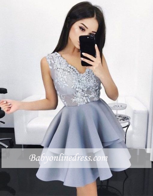 Layers Sleeveless V-Neck A-line Elegant Lace Homecoming Dresses