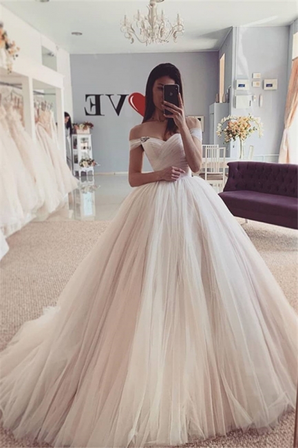 Simply Style Off The Shoulder Ruffles Floor Length  Ball Gown Wedding Dresses